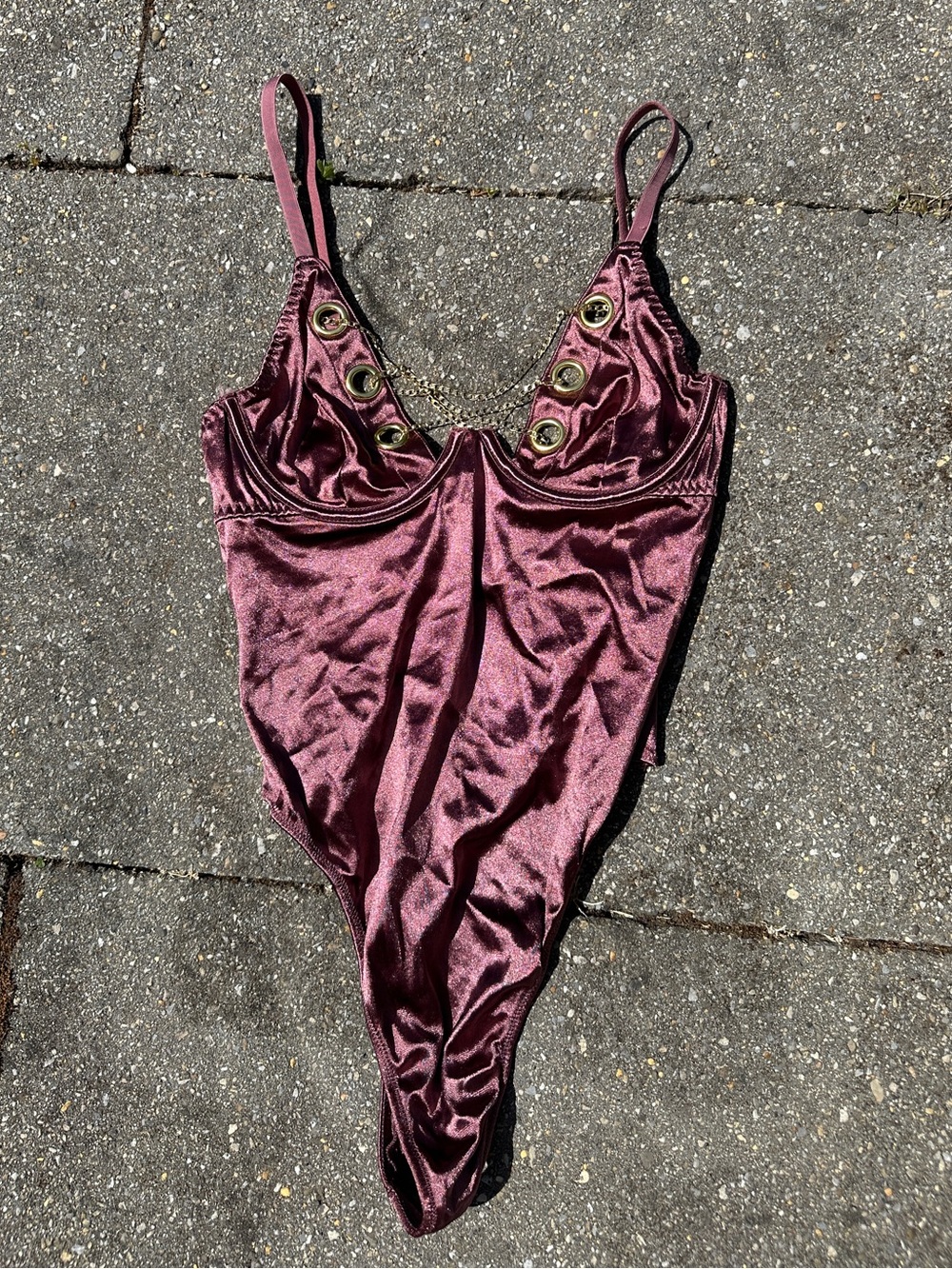 La Senza Mauve Satin Grommet Chain Bodysuit - Size S